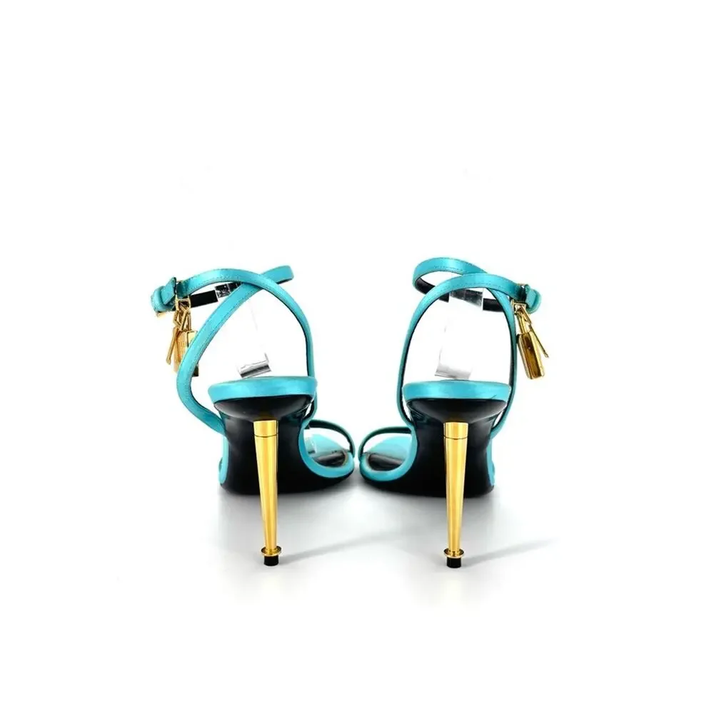 Tom Ford Padlock and Key Aqua Strappy Pointed Toe Heeled Sandals 38 - Picture 5 of 8